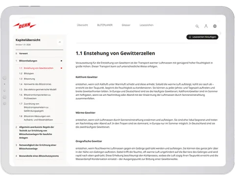 Tablet mit Kapitelübersicht